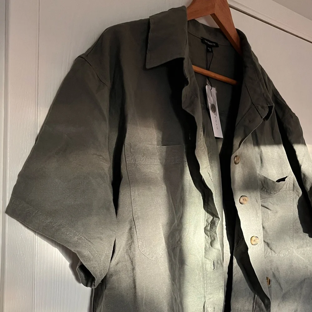 Dynamite Olive Button Down Shirt - Picture 2 of 5